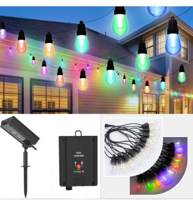 GHIRLANDA 6.5M 10 BECURI RGB BAT 3.7V 1200mAh PANOU SOLAR 5V 1.2W