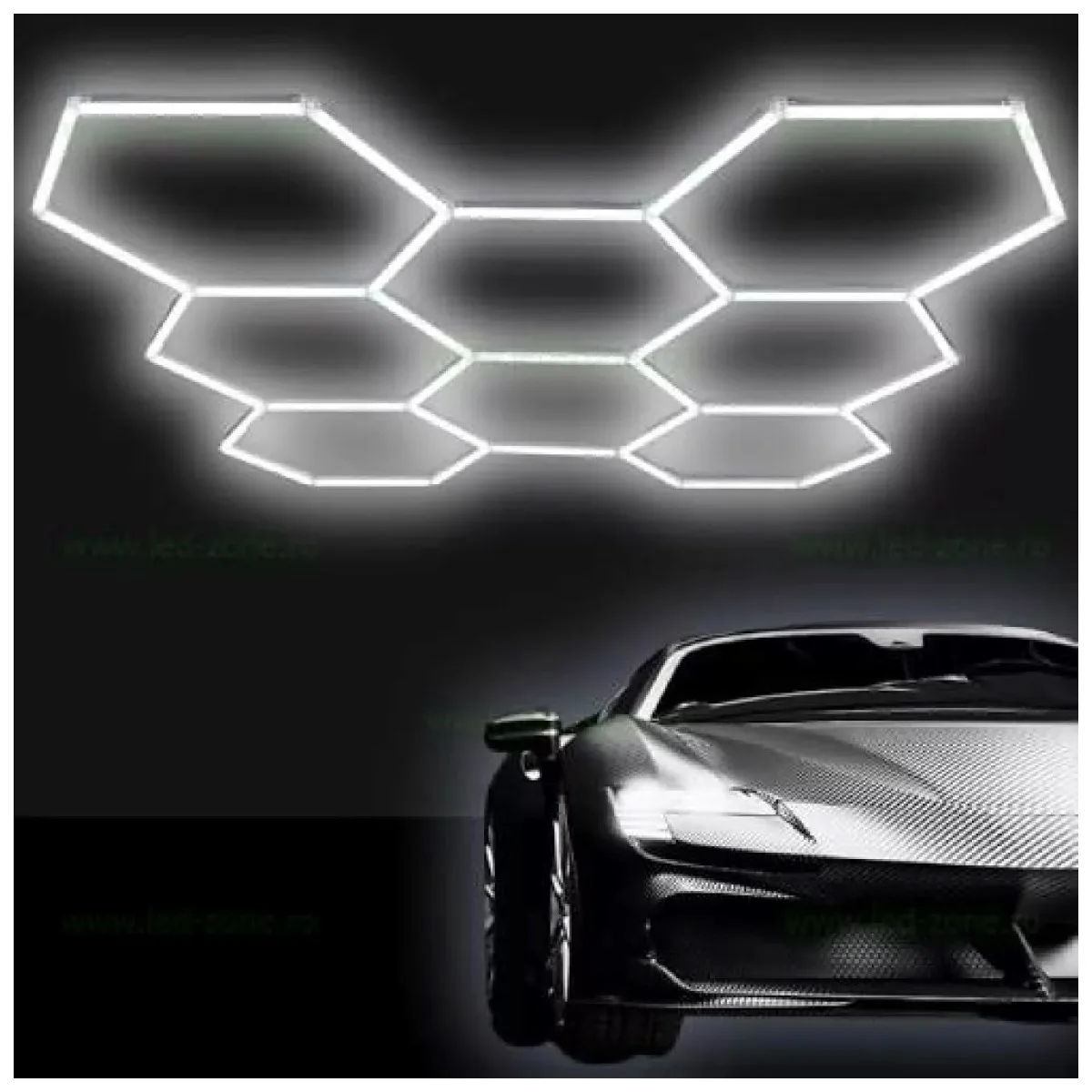 38014 Set 8 Hexagoane LED Honeycomb 210W, Tuburi 440mm, Plafon Garaj - imagine 1